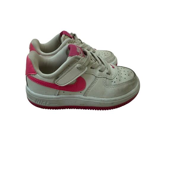 Nike Kids White Laser Fuchsia Force 1 Low EasyOn Shoes Size 9C - Picture 4 of 9